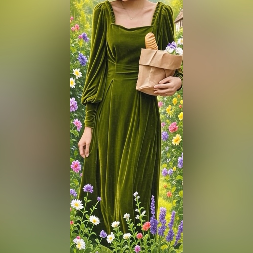 Elegant Green Stretchy. Velvet Dress 👗